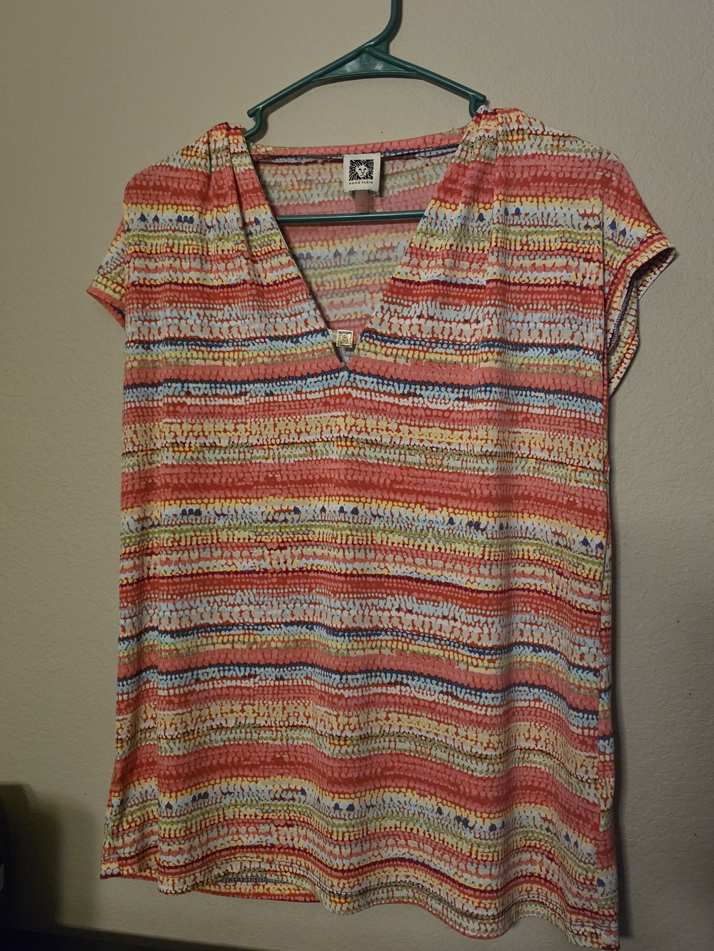 Anne Klein Coral Multi-Striped V-Neck Tunic